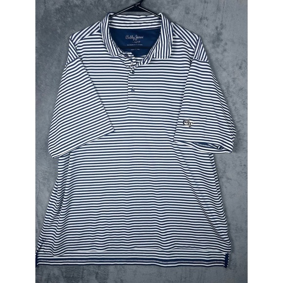Bobby Jones X-H2O Georgia Tech Polo Shirt Mens XL Blue White Striped Golf - Picture 2 of 6